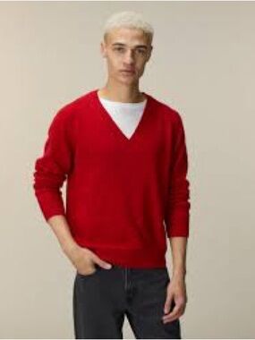 Wolsey merino wool Men's Red V-Neck Sweater – Lightweight Everyday Knit